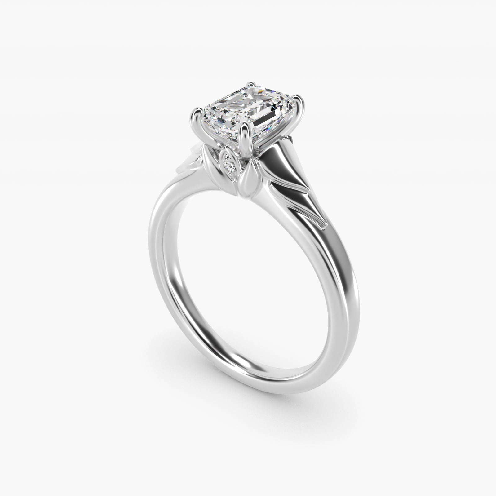 Chevron Solitaire Plus Engagement Ring in 18k White Gold - Emerald Center
