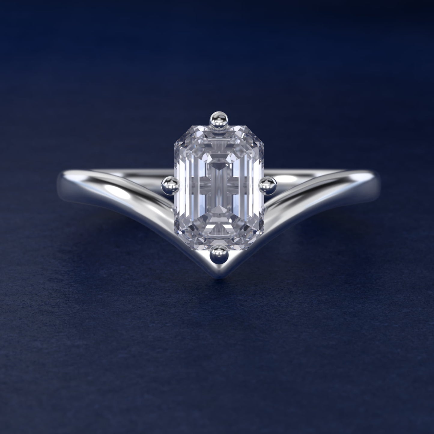 Chevron Solitaire Engagement Ring in 14k White Gold - Emerald Center