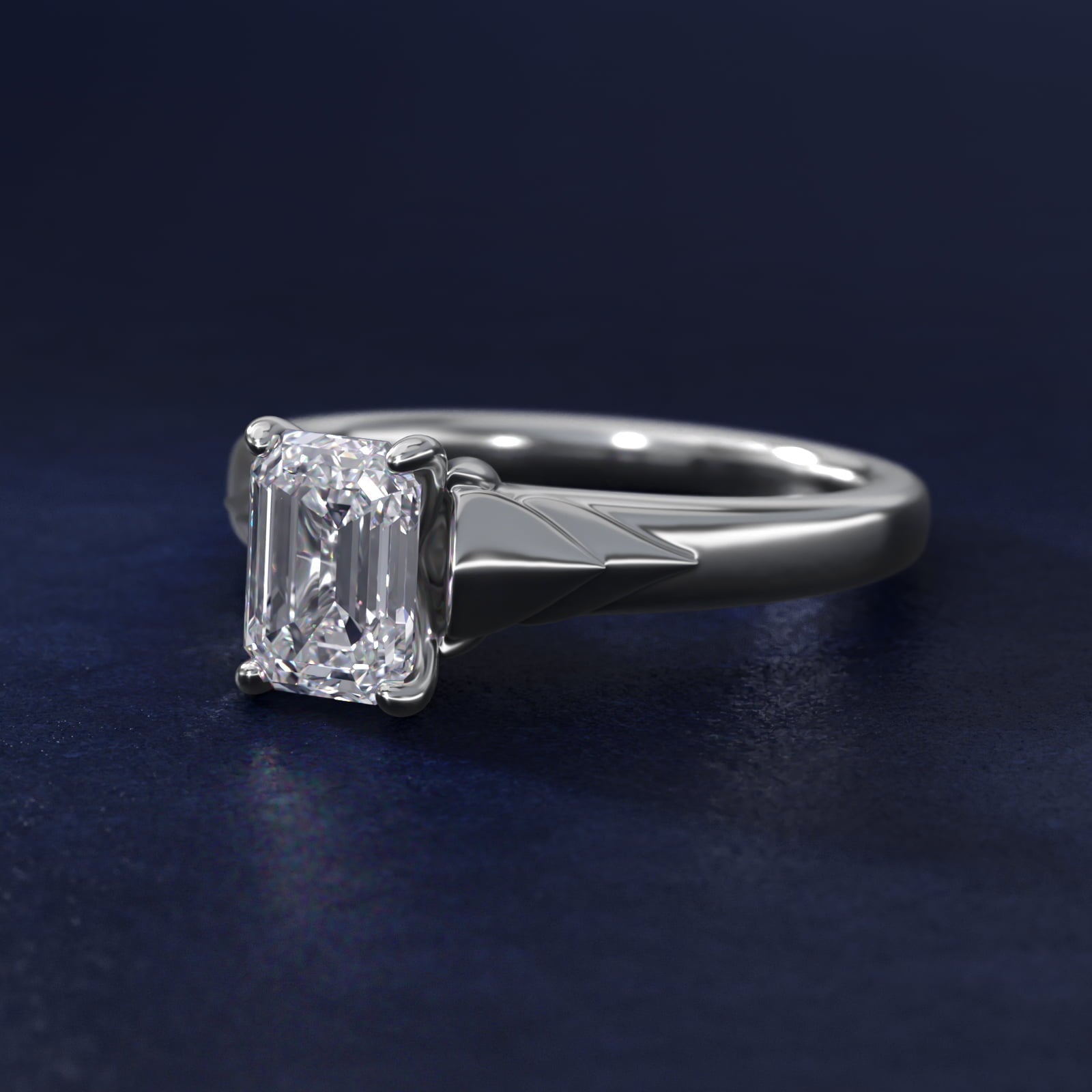 Chevron Solitaire Plus Engagement Ring in 18k White Gold - Emerald Center