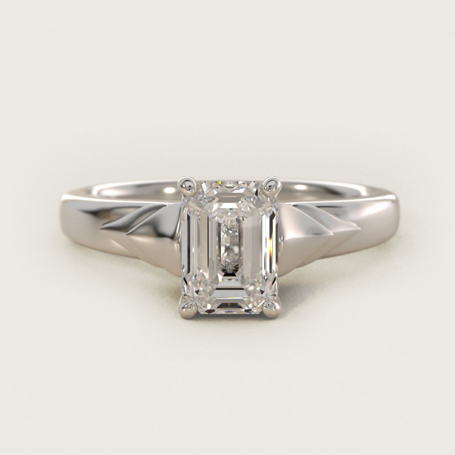 Chevron Solitaire Plus Engagement Ring in 14k White Gold - Emerald Center