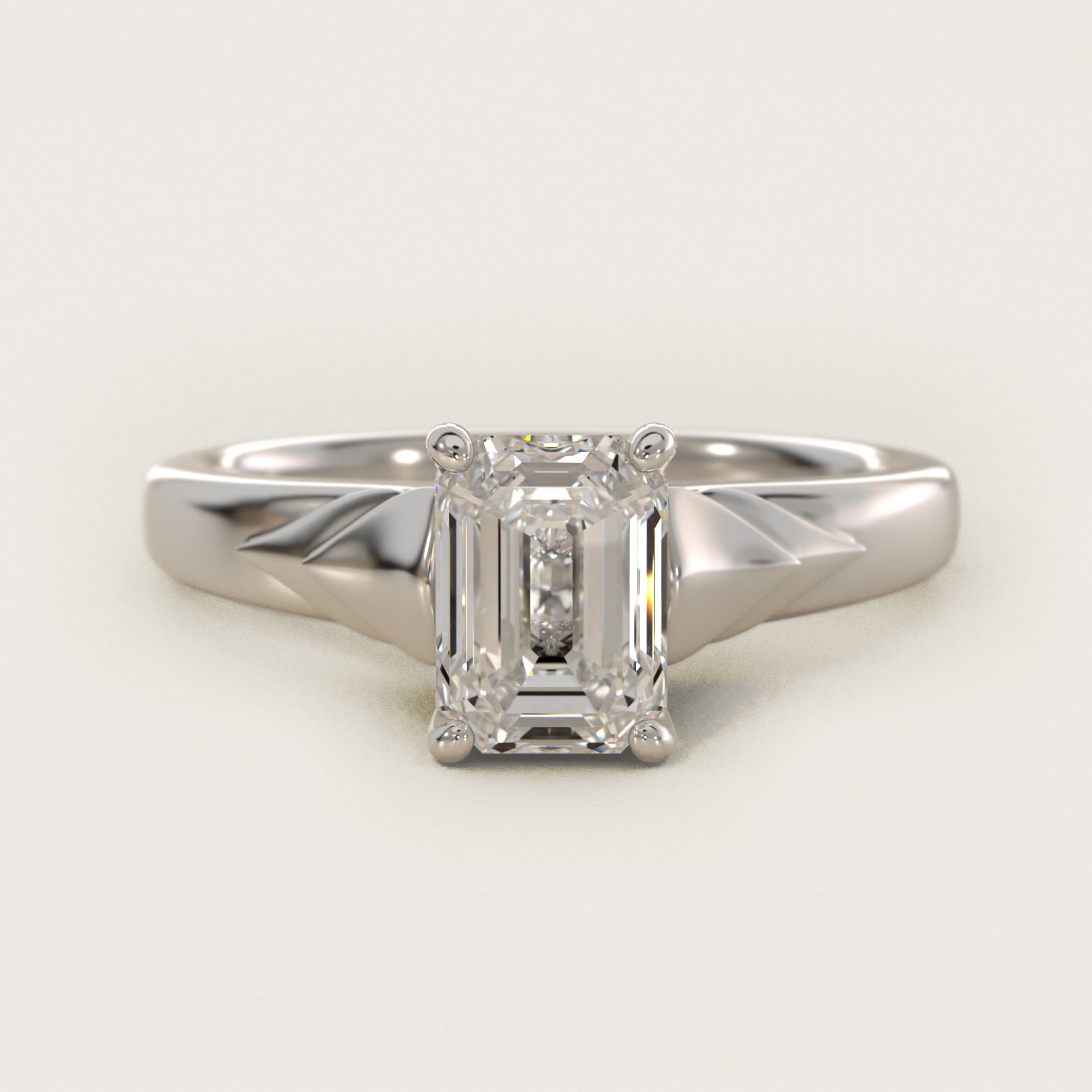Chevron Solitaire Plus Engagement Ring in 14k White Gold - Emerald Center
