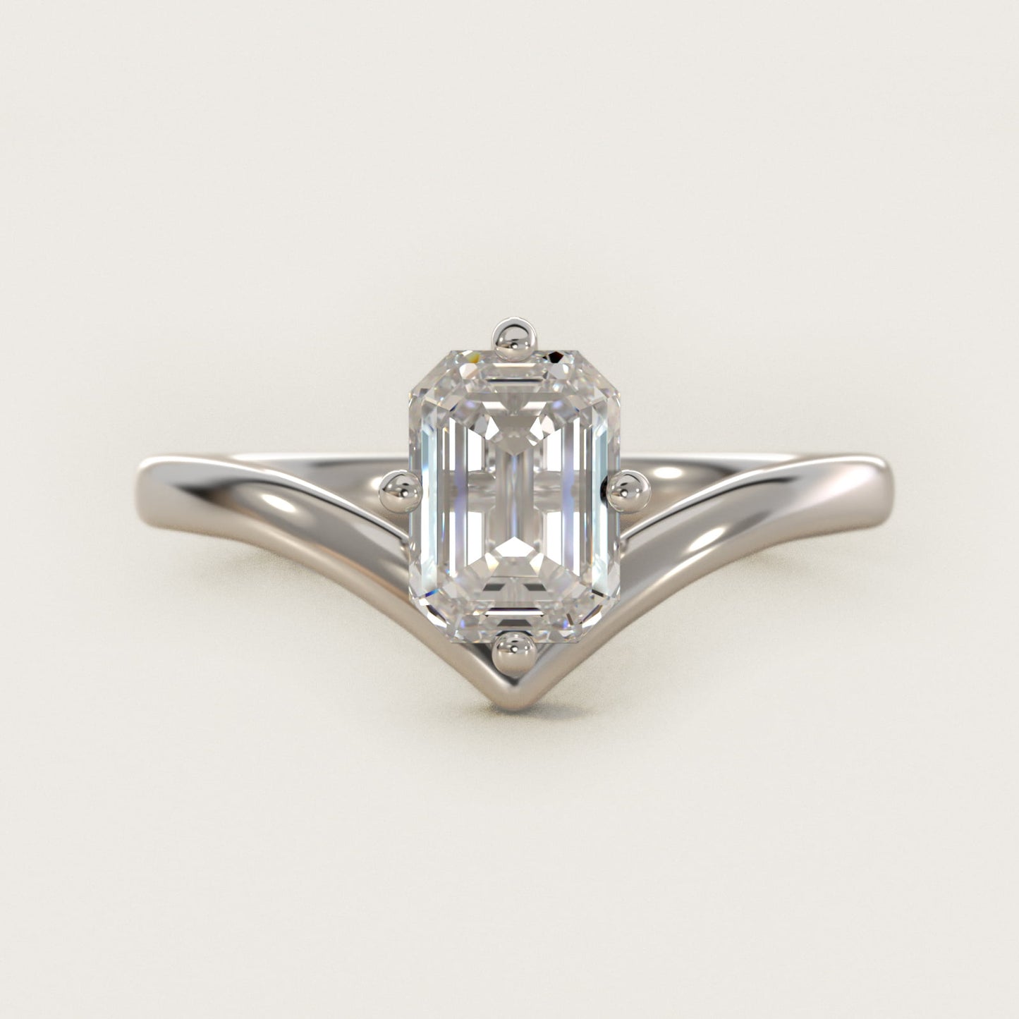 Chevron Solitaire Engagement Ring in 14k White Gold - Emerald Center