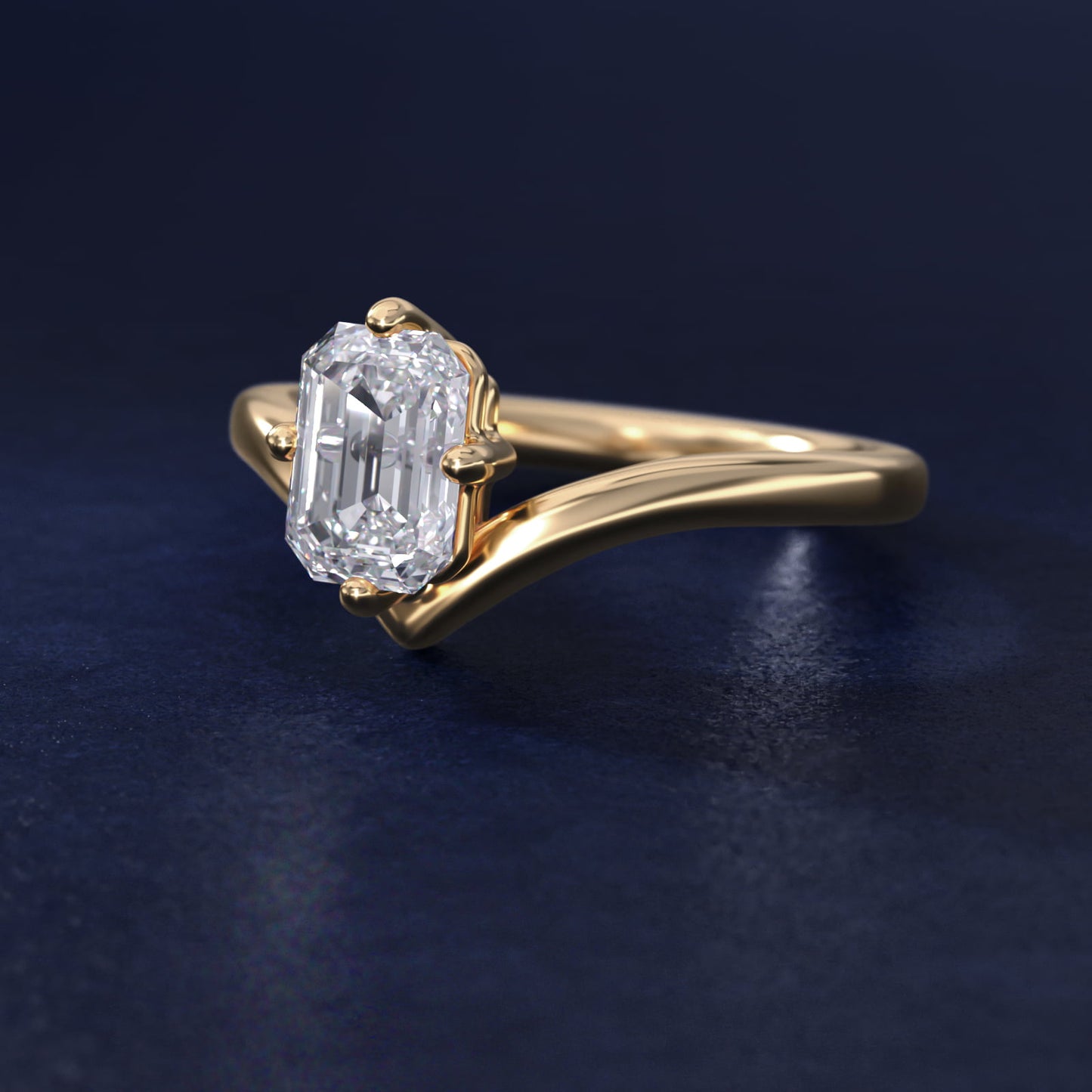 Chevron Solitaire Engagement Ring in 18k Yellow Gold - Emerald Center