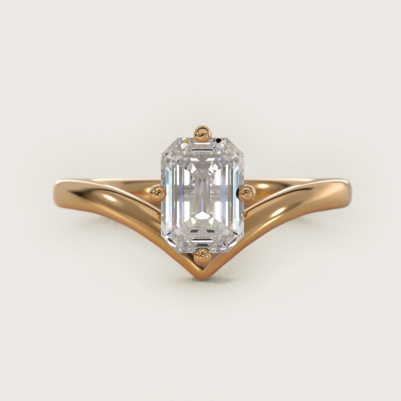 Chevron Solitaire Engagement Ring in 14k Yellow Gold - Emerald Center