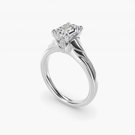 Chevron Solitaire Plus Engagement Ring in Platinum - Emerald Center
