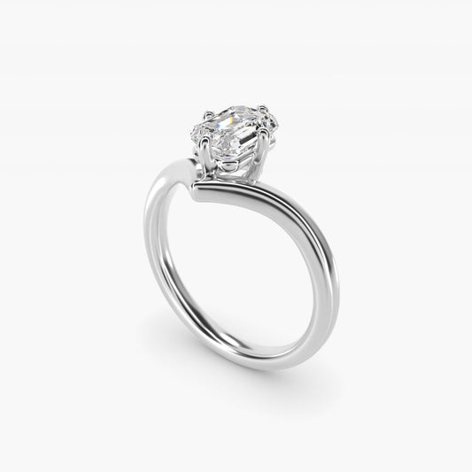 Chevron Solitaire Engagement Ring in Platinum - Emerald Center