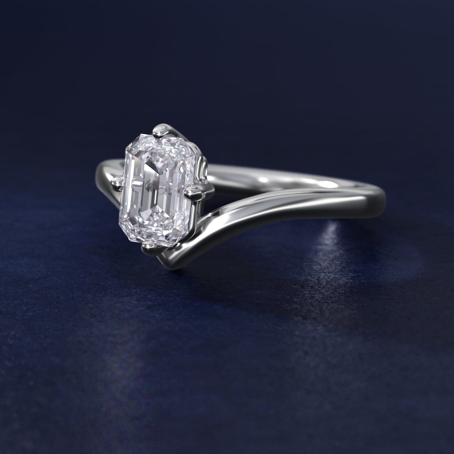 Chevron Solitaire Engagement Ring in Platinum - Emerald Center