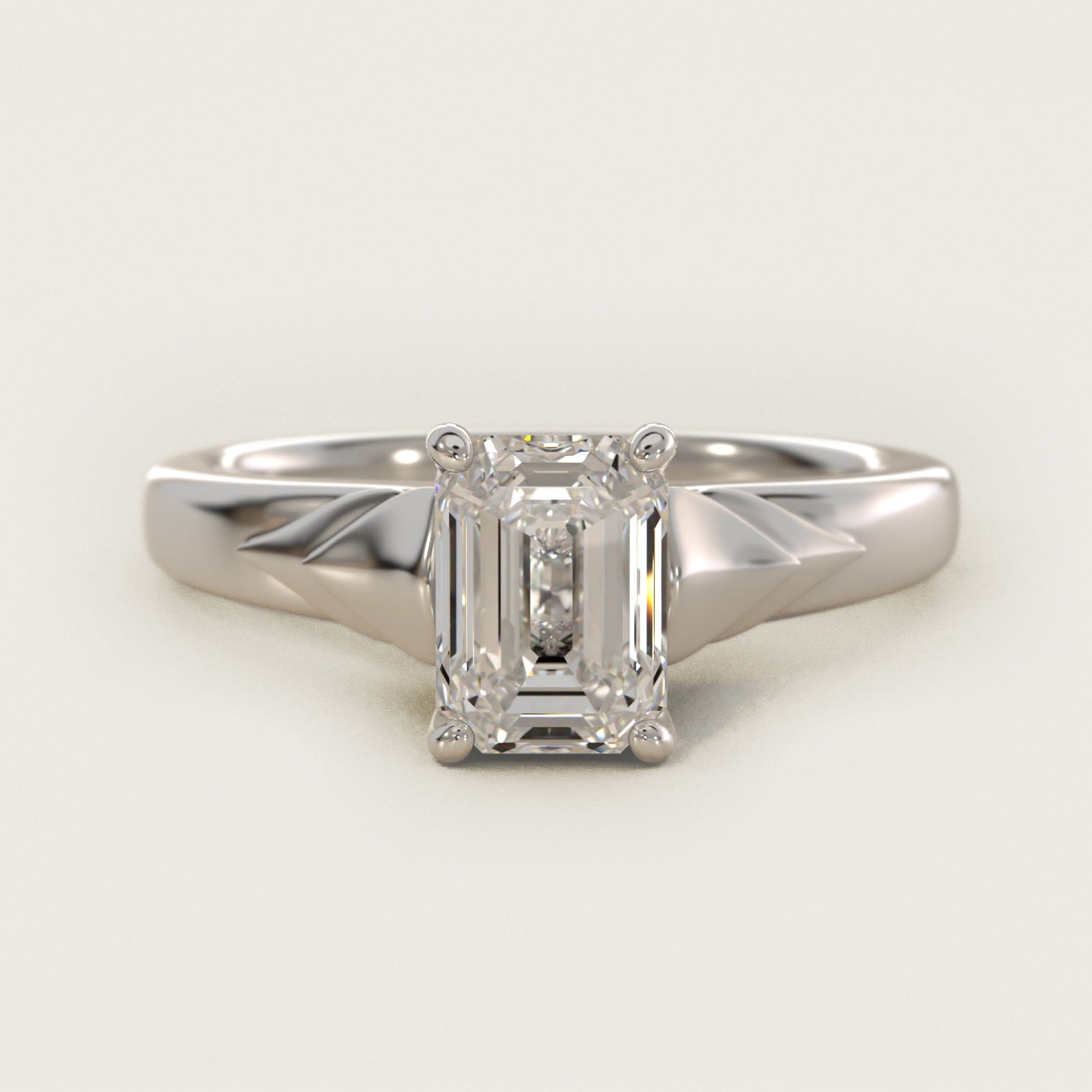 Chevron Solitaire Plus Engagement Ring in Platinum - Emerald Center