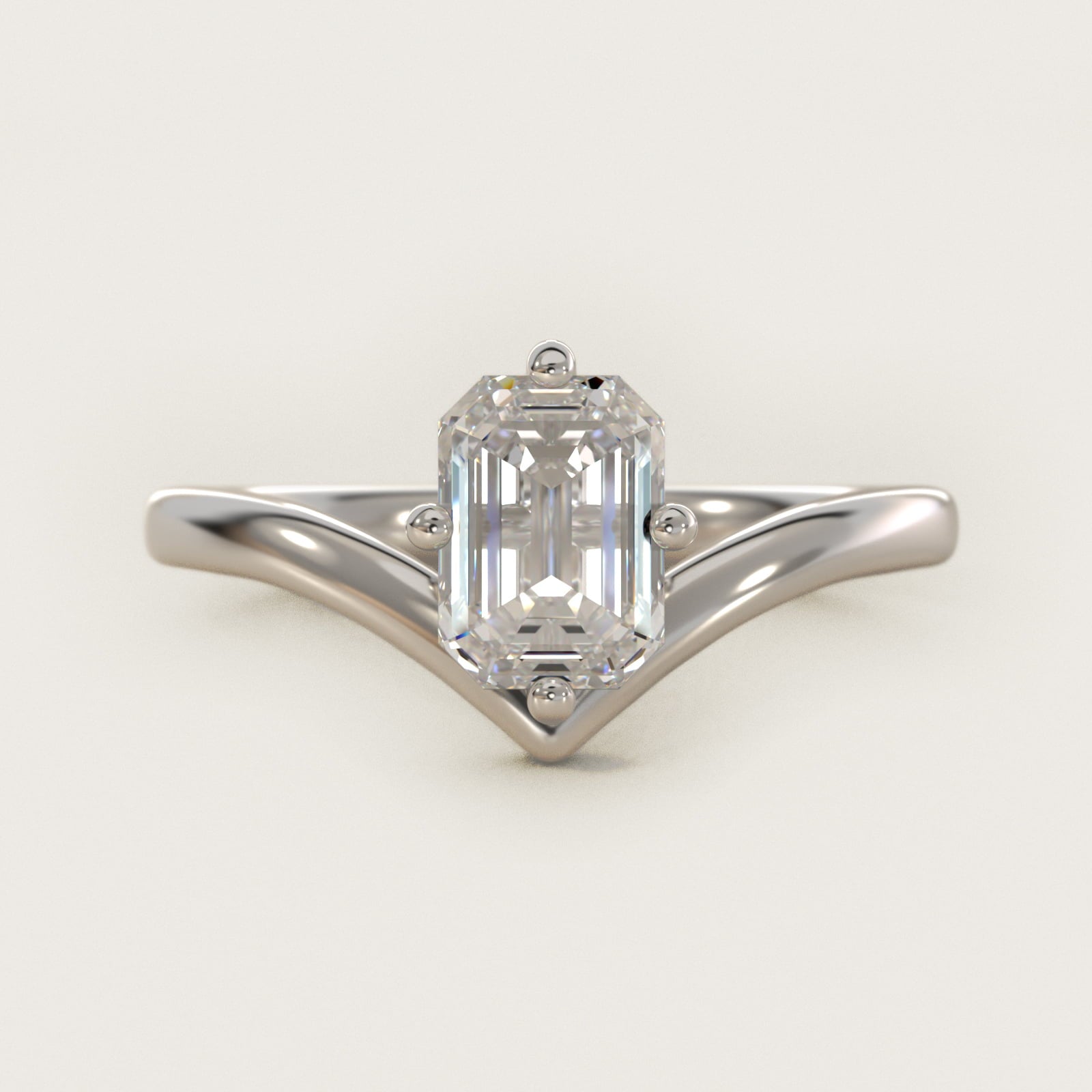 Chevron Solitaire Engagement Ring in Platinum - Emerald Center