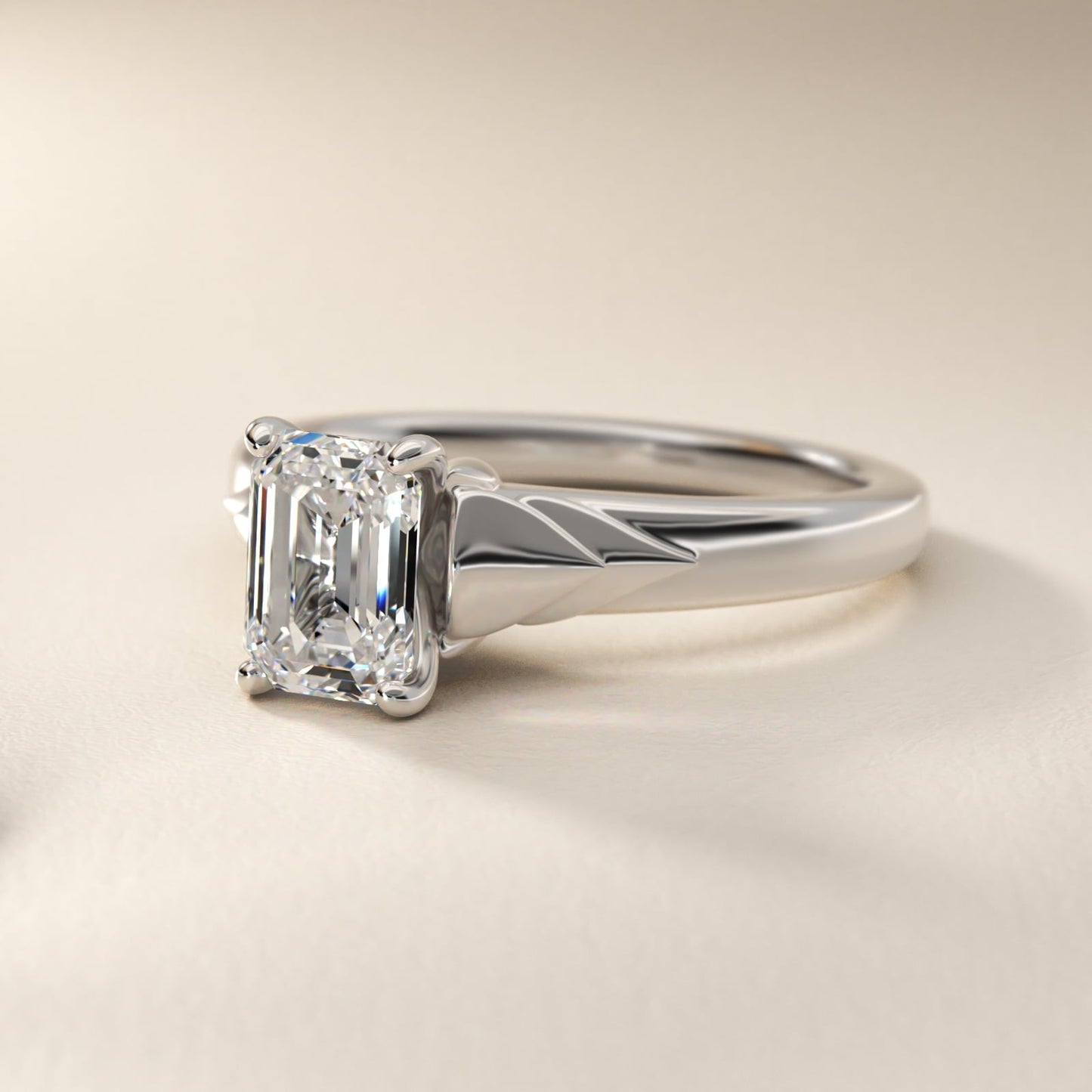 Chevron Solitaire Plus Engagement Ring in Platinum - Emerald Center