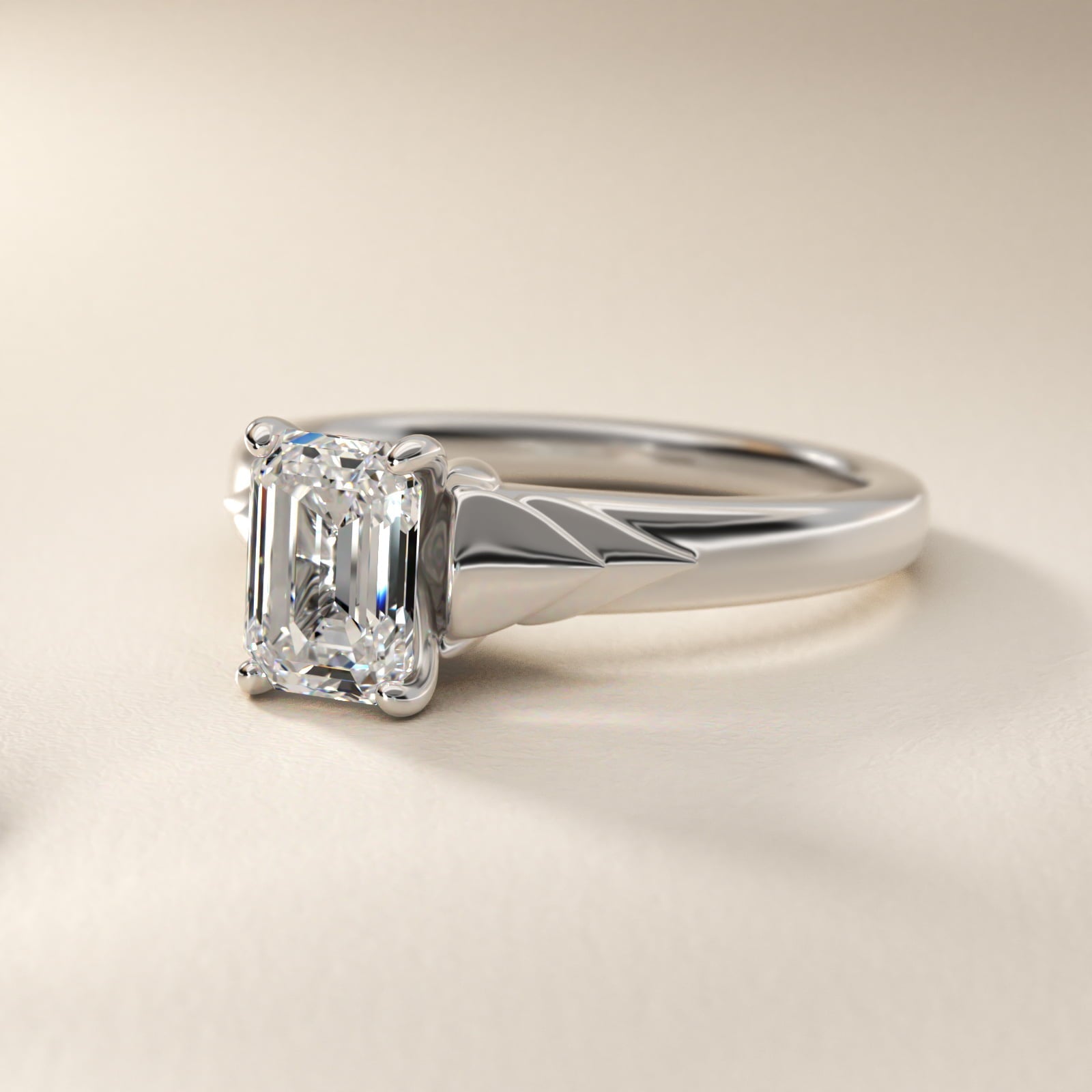 Chevron Solitaire Plus Engagement Ring in Platinum - Emerald Center