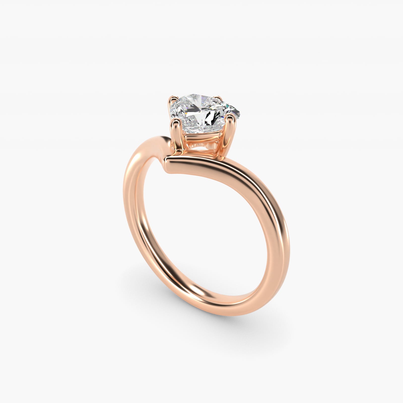 Chevron Solitaire Engagement Ring in 14k Rose Gold - Heart Center