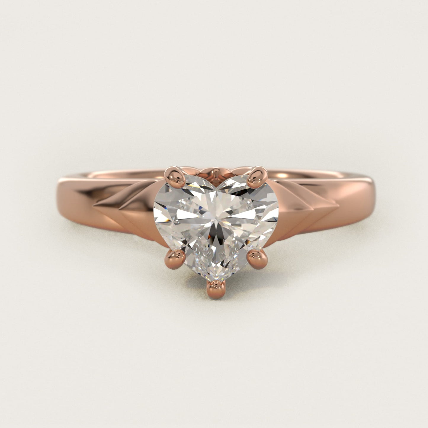 Chevron Solitaire Plus Engagement Ring in 14k Rose Gold - Heart Center