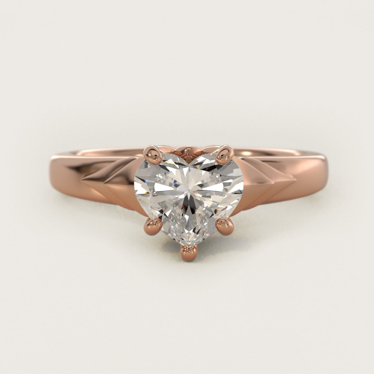 Chevron Solitaire Plus Engagement Ring in 18k Rose Gold - Heart Center
