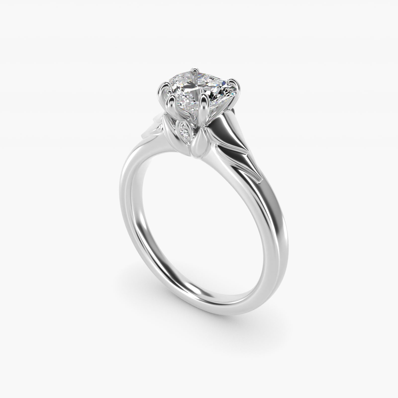 Chevron Solitaire Plus Engagement Ring in 14k White Gold - Heart Center