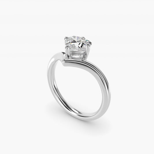 Chevron Solitaire Engagement Ring in 14k White Gold - Heart Center