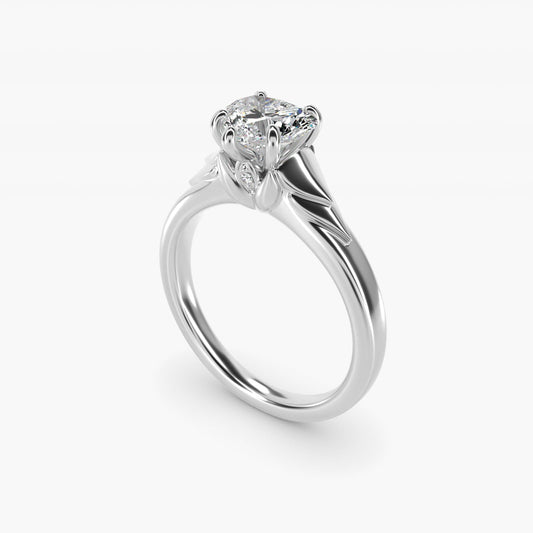 Chevron Solitaire Plus Engagement Ring in 18k White Gold - Heart Center