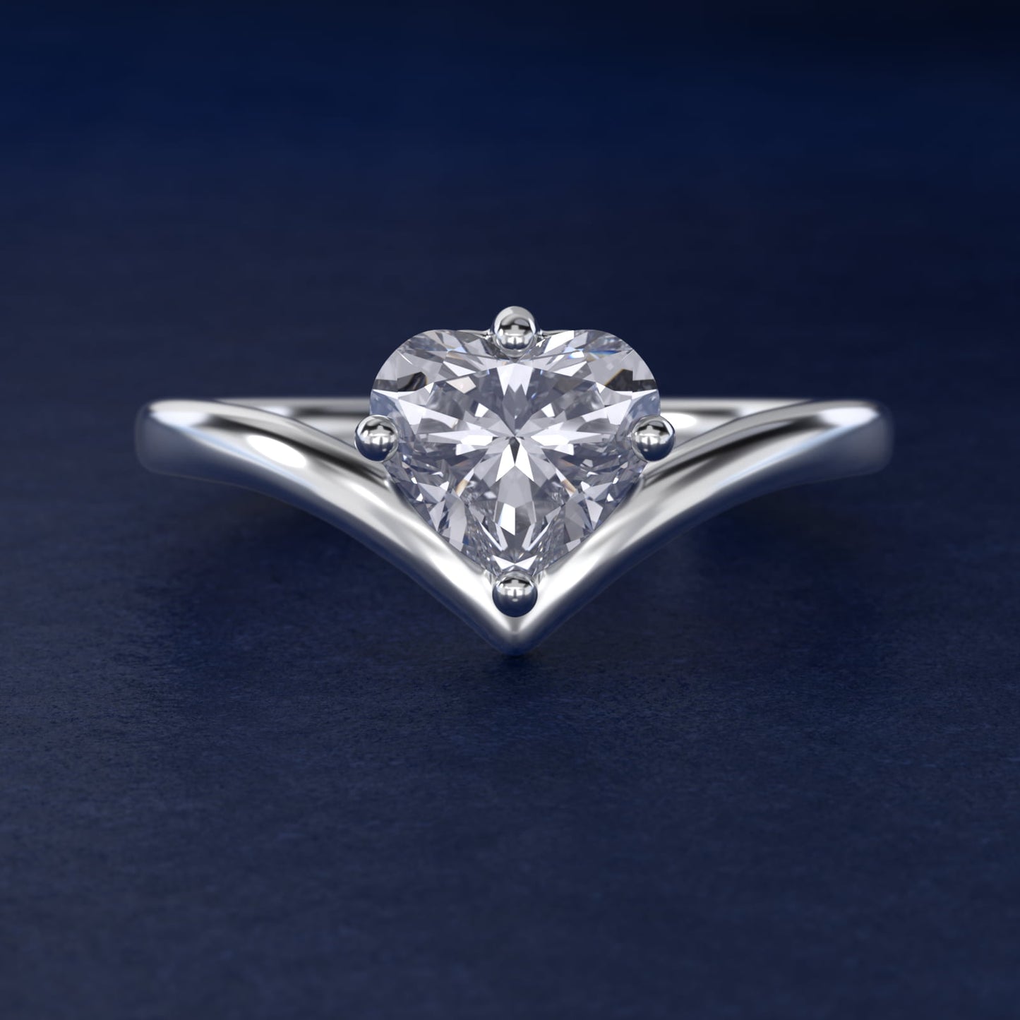 Chevron Solitaire Engagement Ring in 14k White Gold - Heart Center
