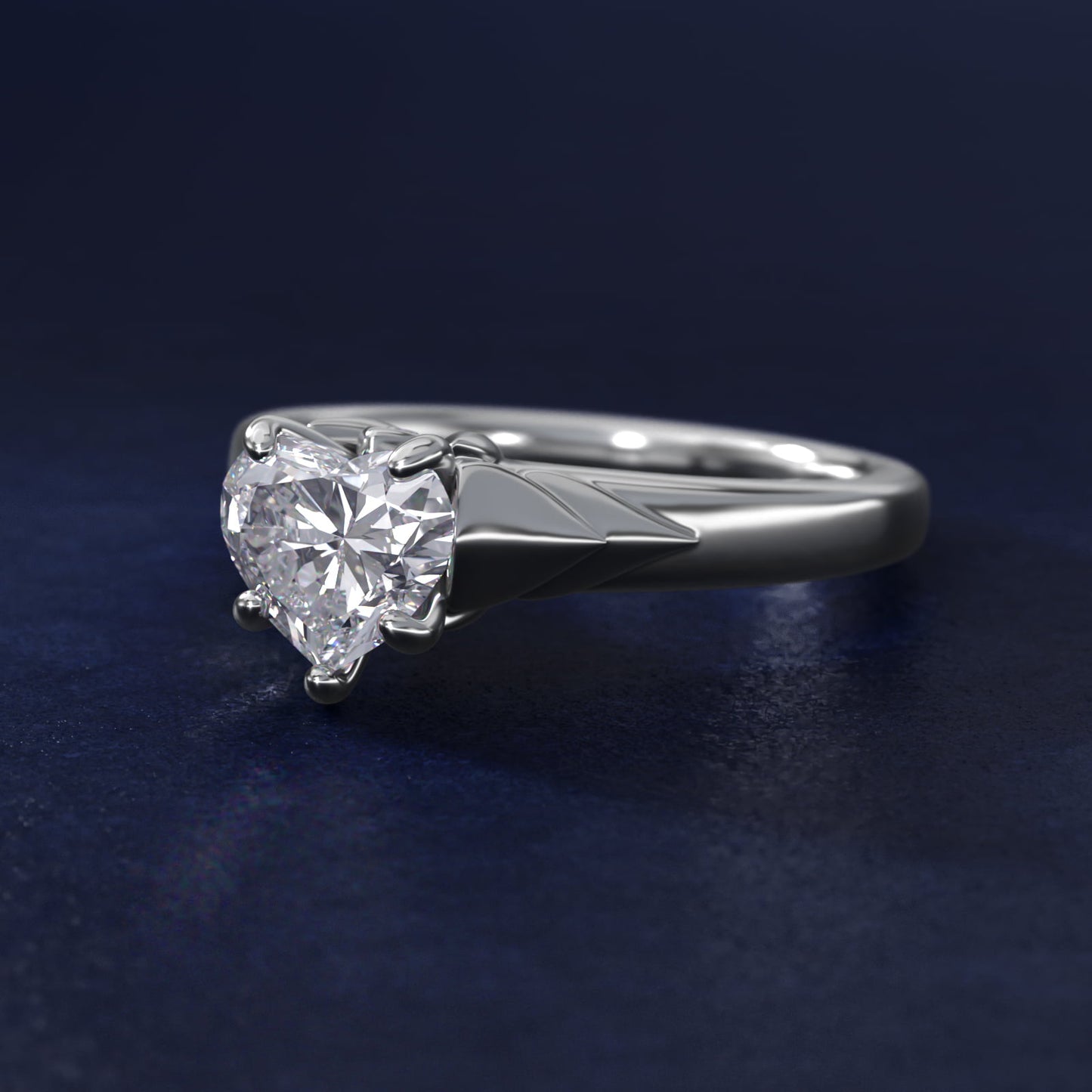 Chevron Solitaire Plus Engagement Ring in 14k White Gold - Heart Center