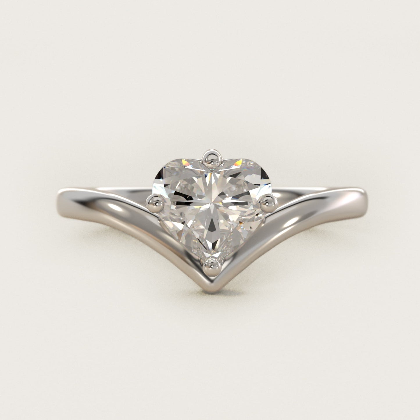 Chevron Solitaire Engagement Ring in 14k White Gold - Heart Center