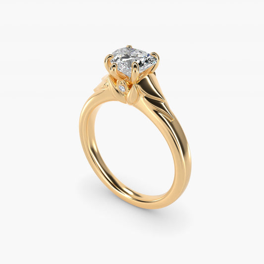 Chevron Solitaire Plus Engagement Ring in 18k Yellow Gold - Heart Center