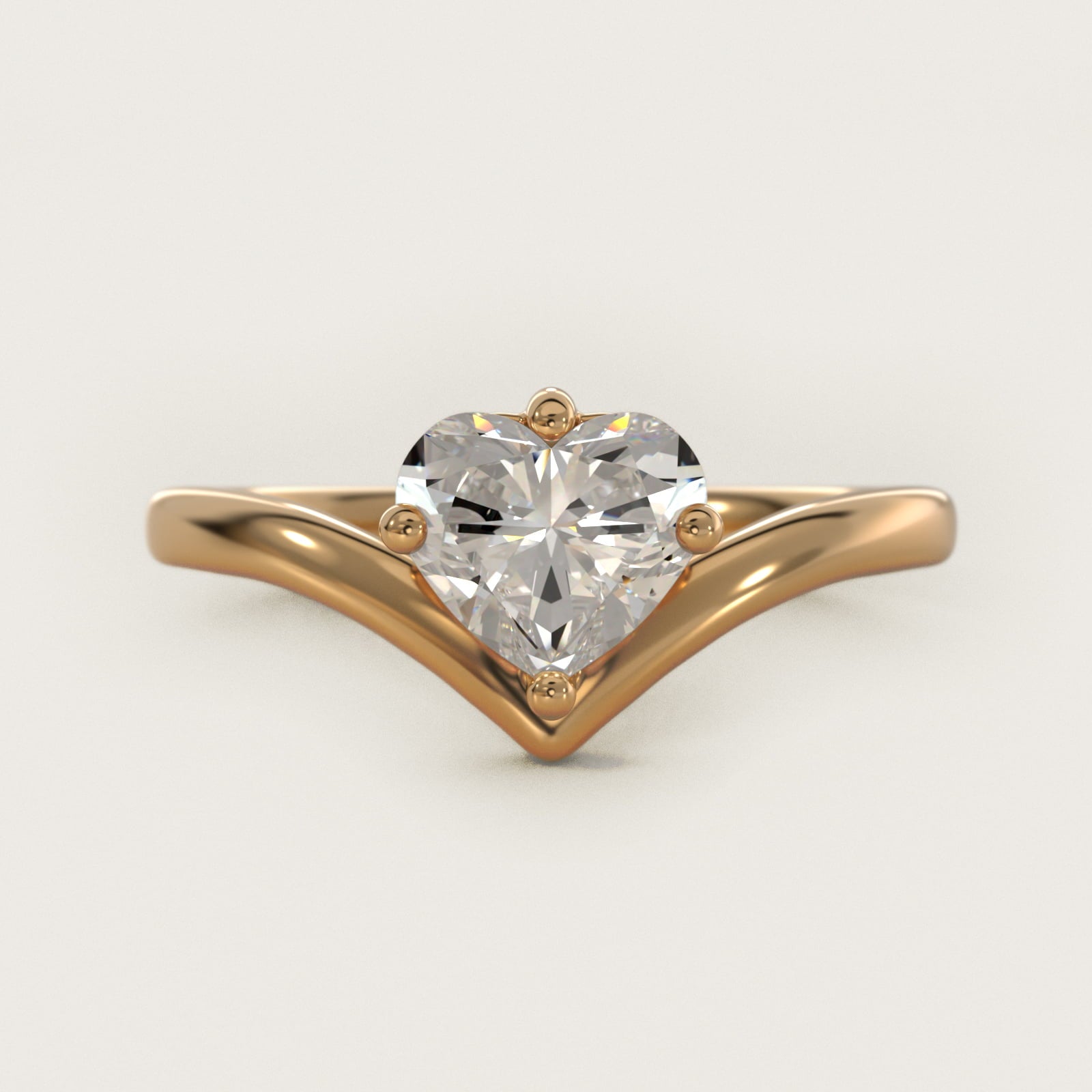 Chevron Solitaire Engagement Ring in 18k Yellow Gold - Heart Center