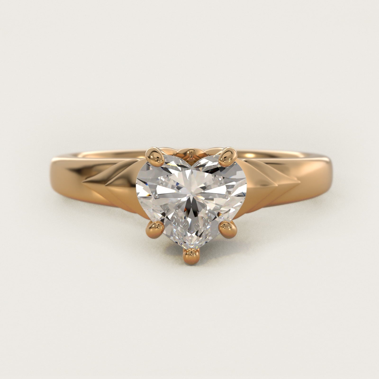 Chevron Solitaire Plus Engagement Ring in 18k Yellow Gold - Heart Center