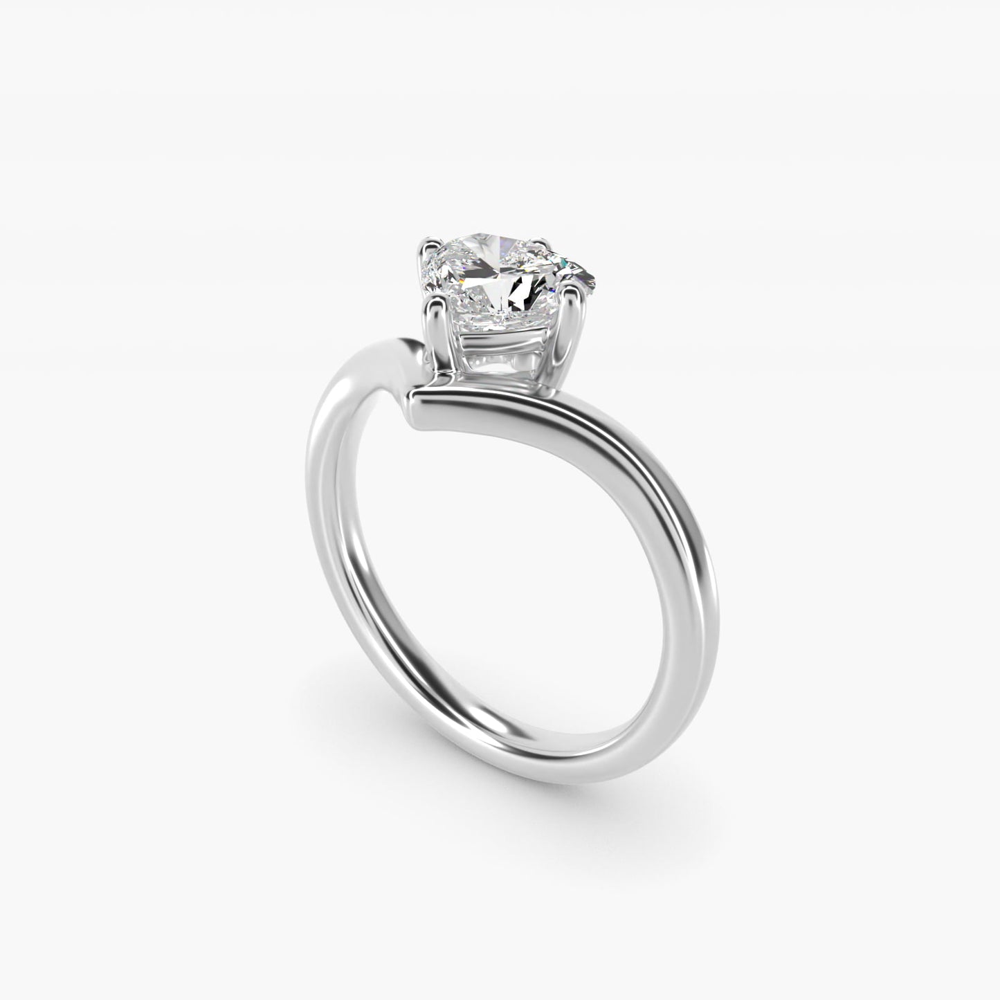 Chevron Solitaire Engagement Ring in Platinum - Heart Center