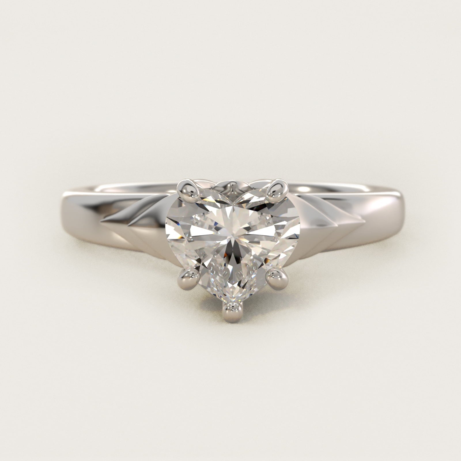 Chevron Solitaire Plus Engagement Ring in Platinum - Heart Center