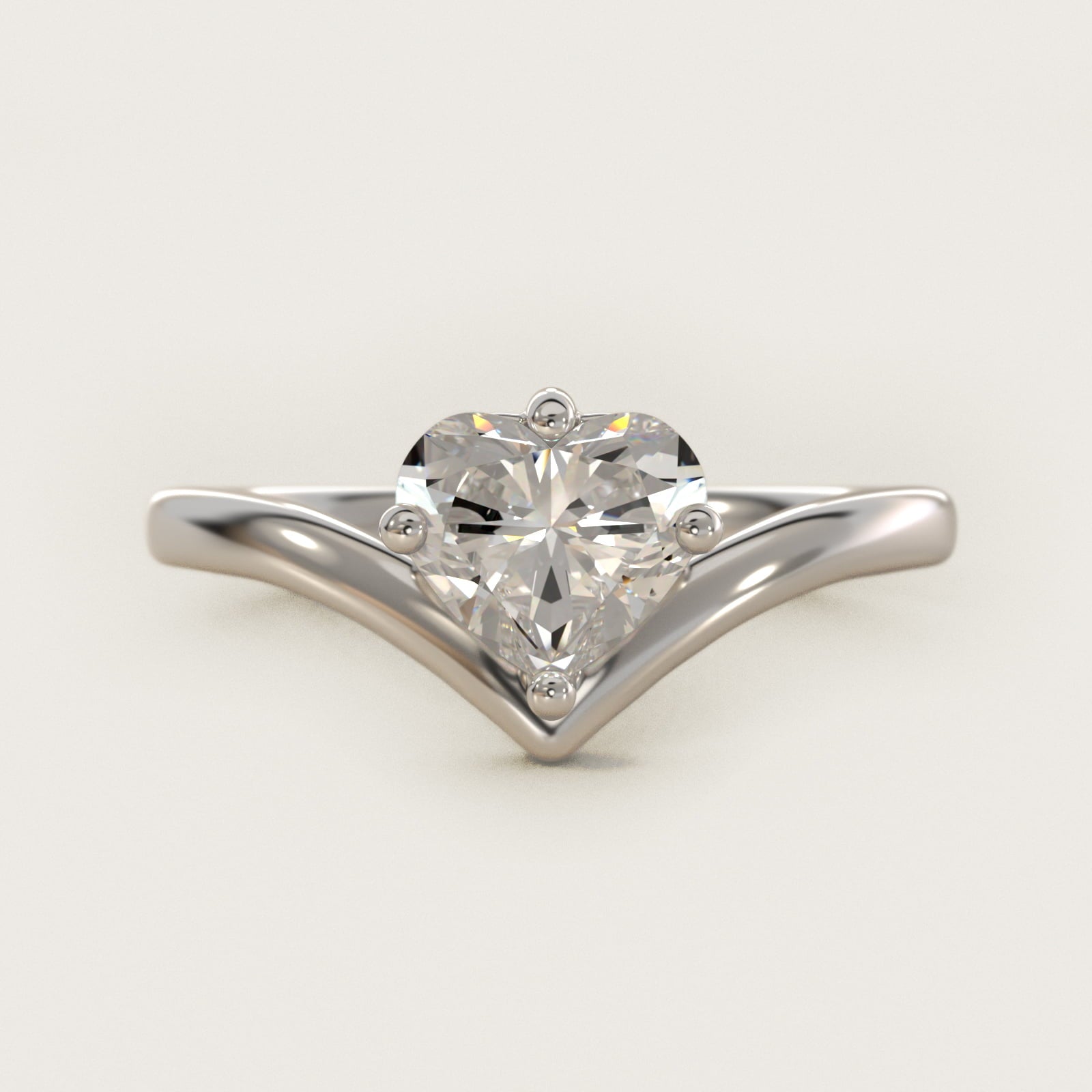 Chevron Solitaire Engagement Ring in Platinum - Heart Center
