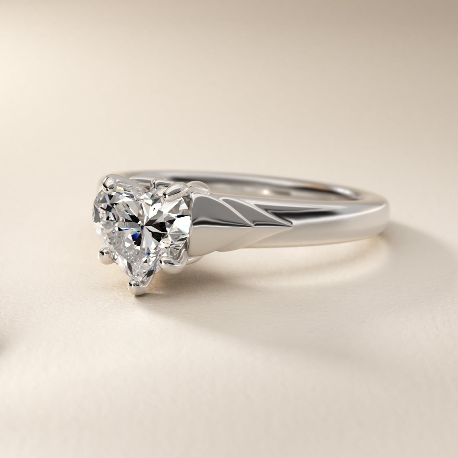 Chevron Solitaire Plus Engagement Ring in Platinum - Heart Center