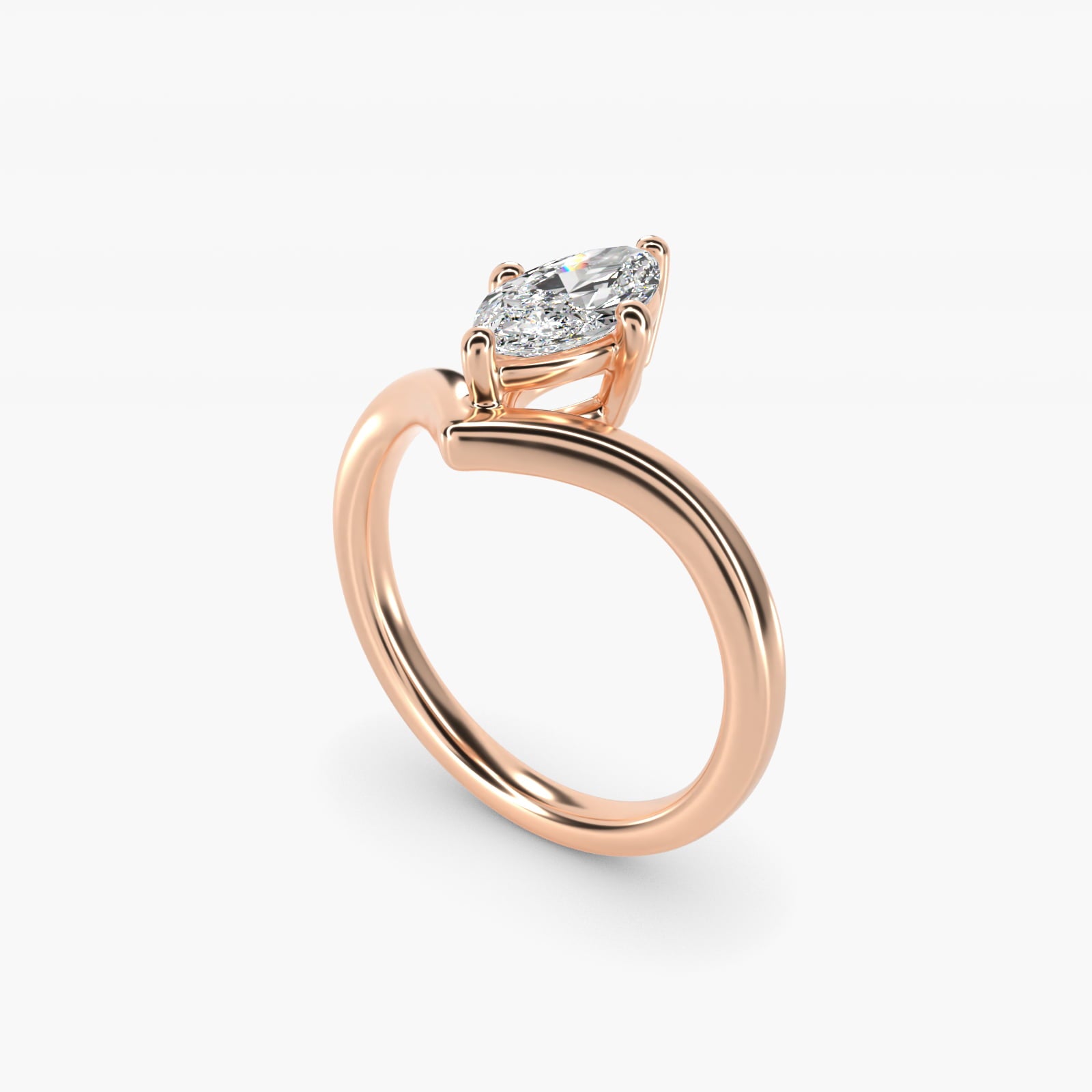 Chevron Solitaire Engagement Ring in 14k Rose Gold - Marquise Center