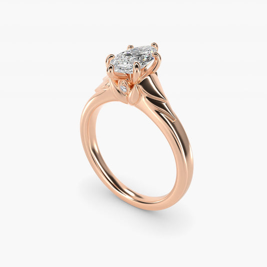 Chevron Solitaire Plus Engagement Ring in 18k Rose Gold - Marquise Center