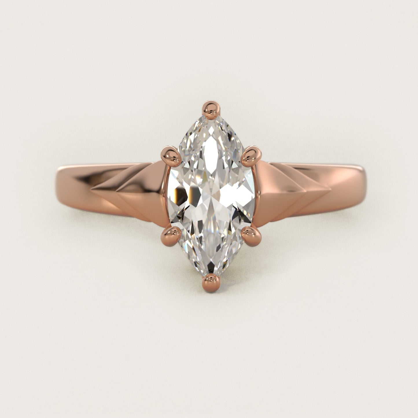 Chevron Solitaire Plus Engagement Ring in 14k Rose Gold - Marquise Center