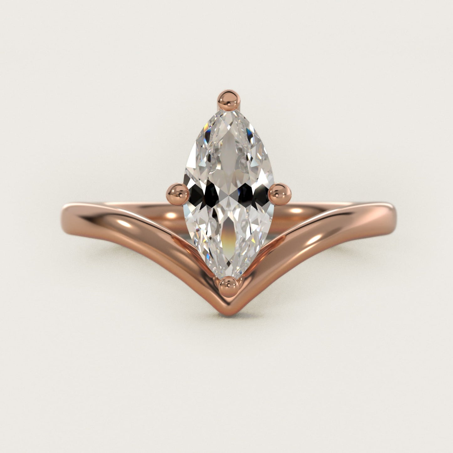 Chevron Solitaire Engagement Ring in 18k Rose Gold - Marquise Center