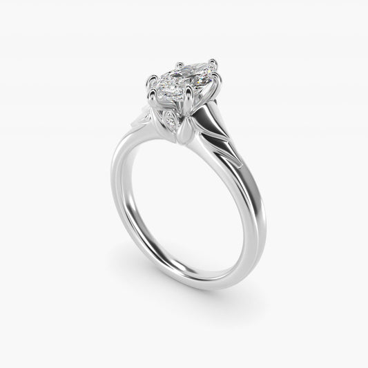 Chevron Solitaire Plus Engagement Ring in 18k White Gold - Marquise Center