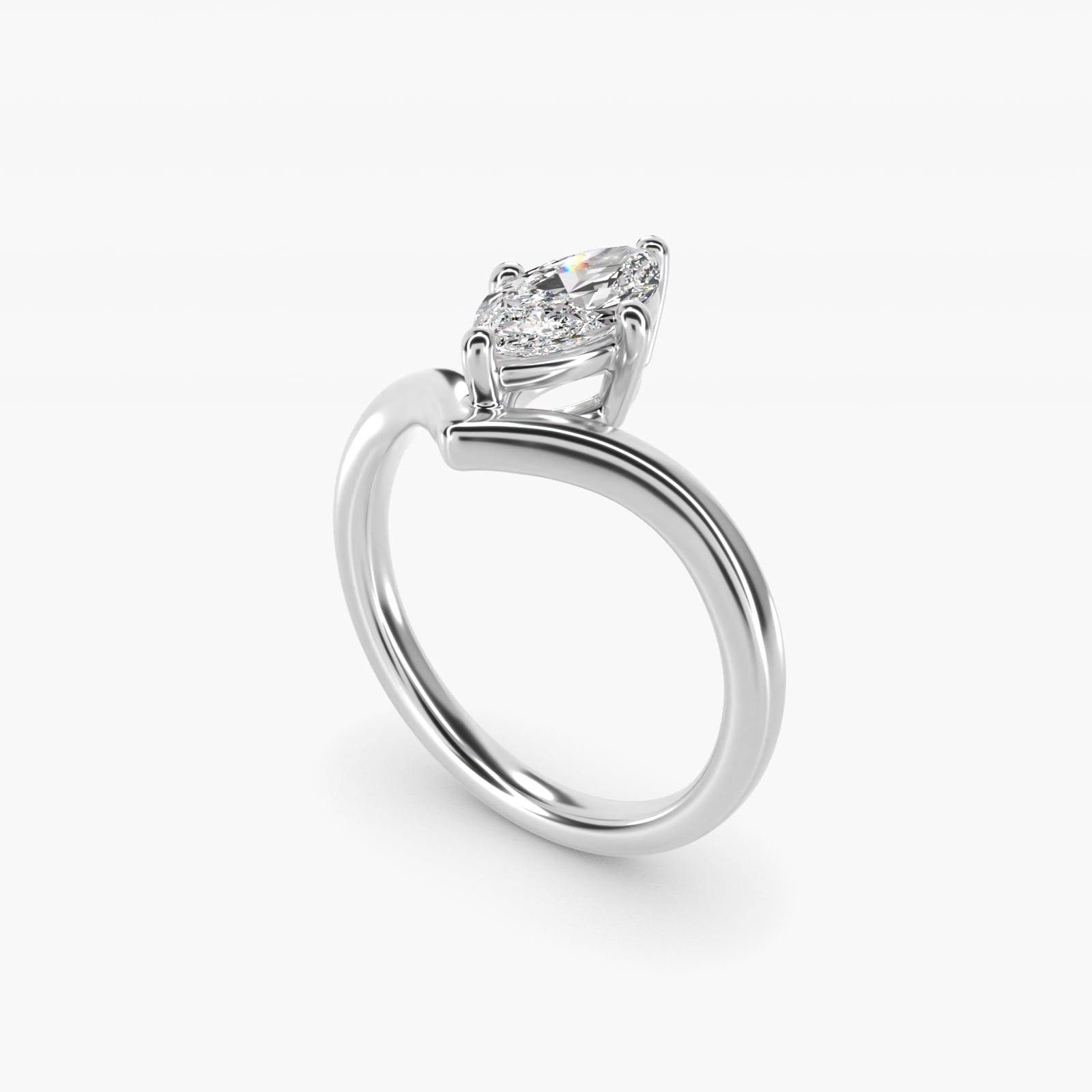 Chevron Solitaire Engagement Ring in 18k White Gold - Marquise Center