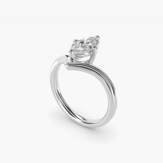 Chevron Solitaire Engagement Ring in 14k White Gold - Marquise Center