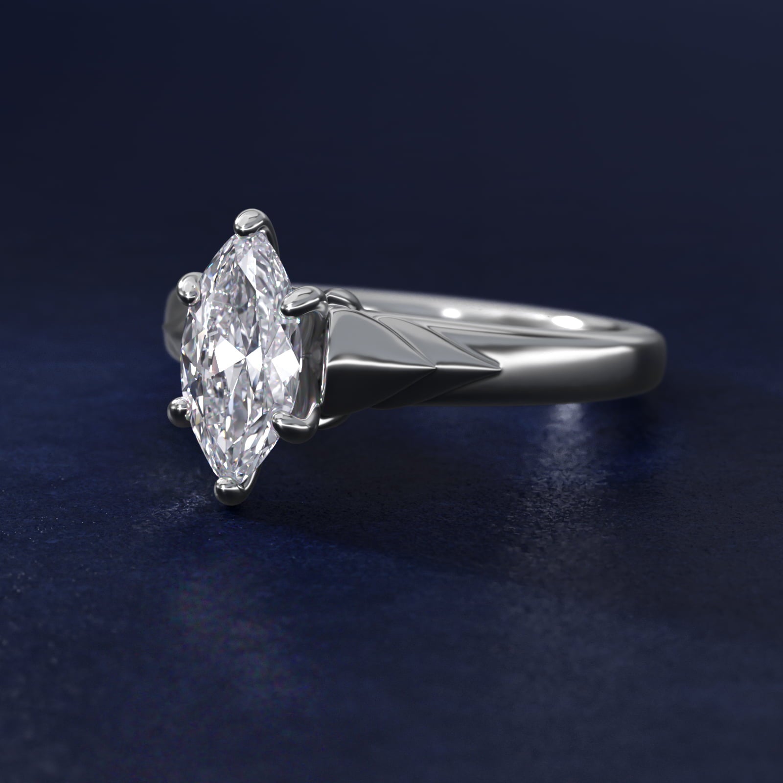 Chevron Solitaire Plus Engagement Ring in 14k White Gold - Marquise Center