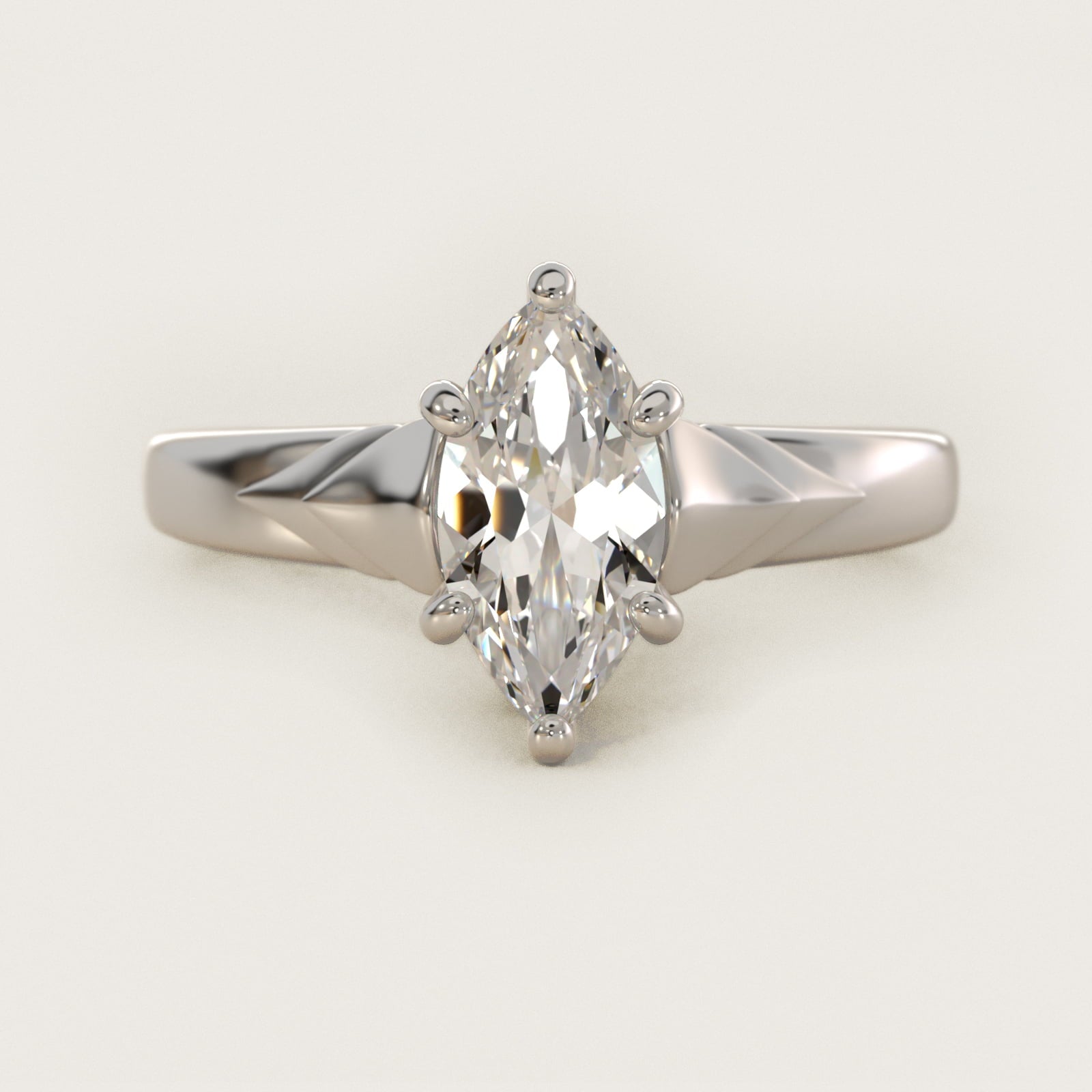 Chevron Solitaire Plus Engagement Ring in 14k White Gold - Marquise Center