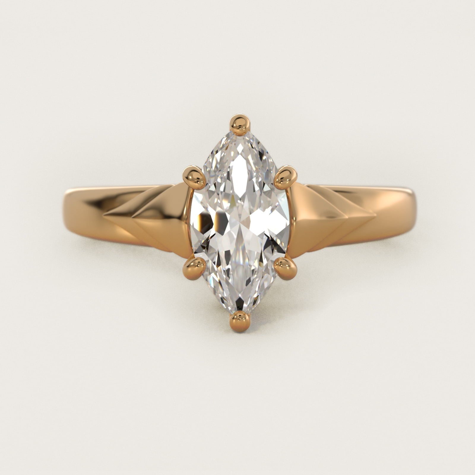 Chevron Solitaire Plus Engagement Ring in 14k Yellow Gold - Marquise Center