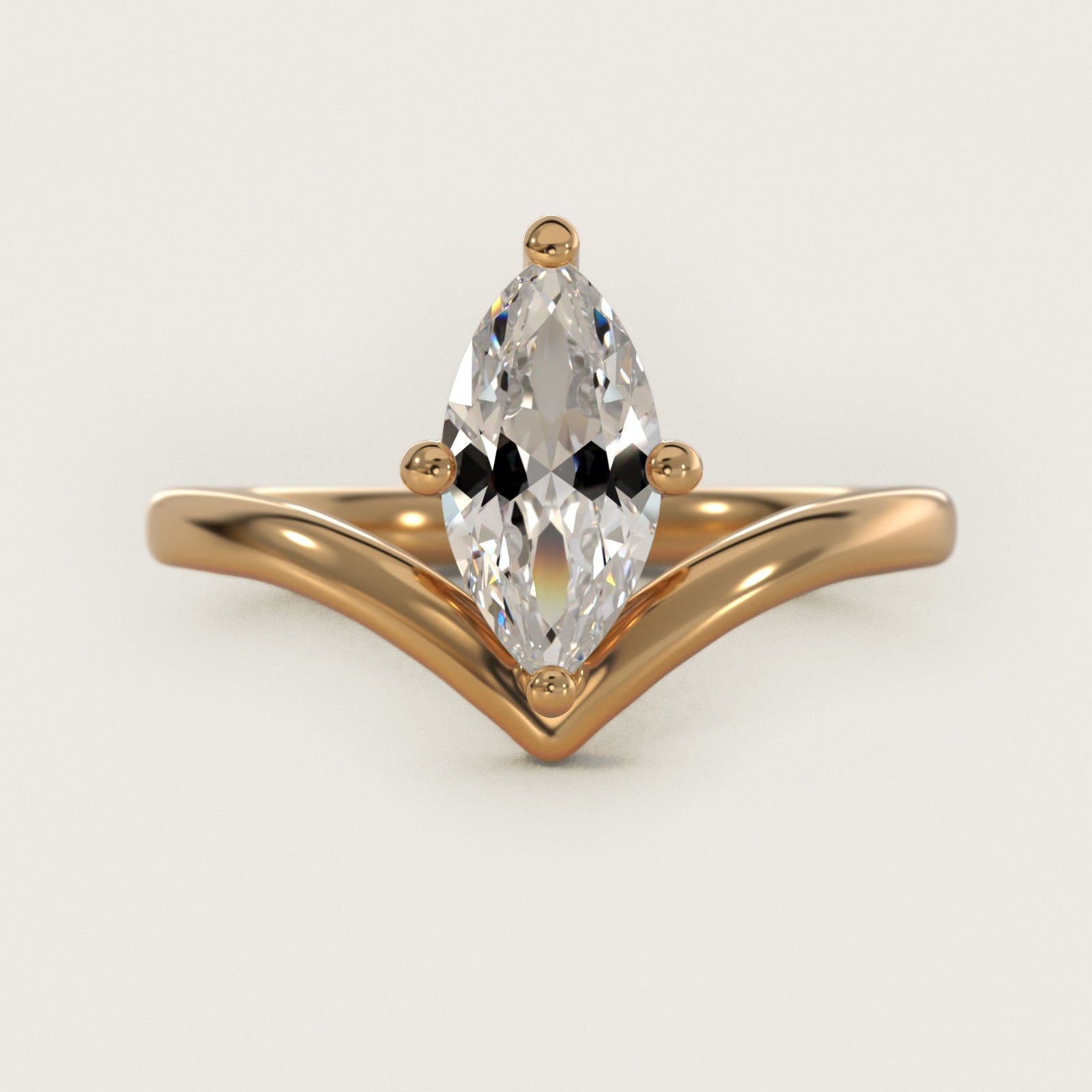 Chevron Solitaire Engagement Ring in 14k Yellow Gold - Marquise Center