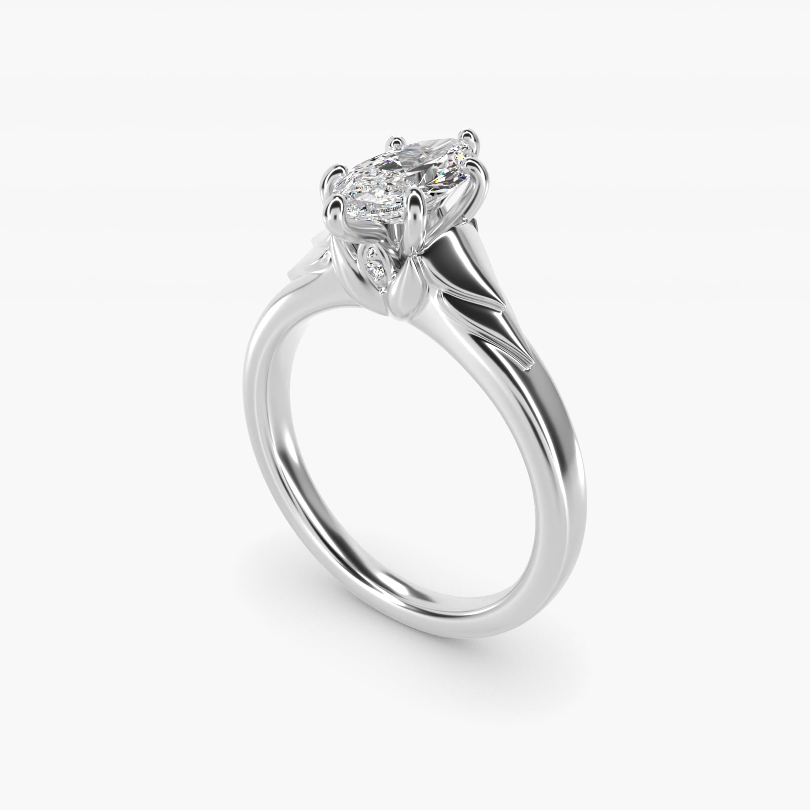 Chevron Solitaire Plus Engagement Ring in Platinum - Marquise Center
