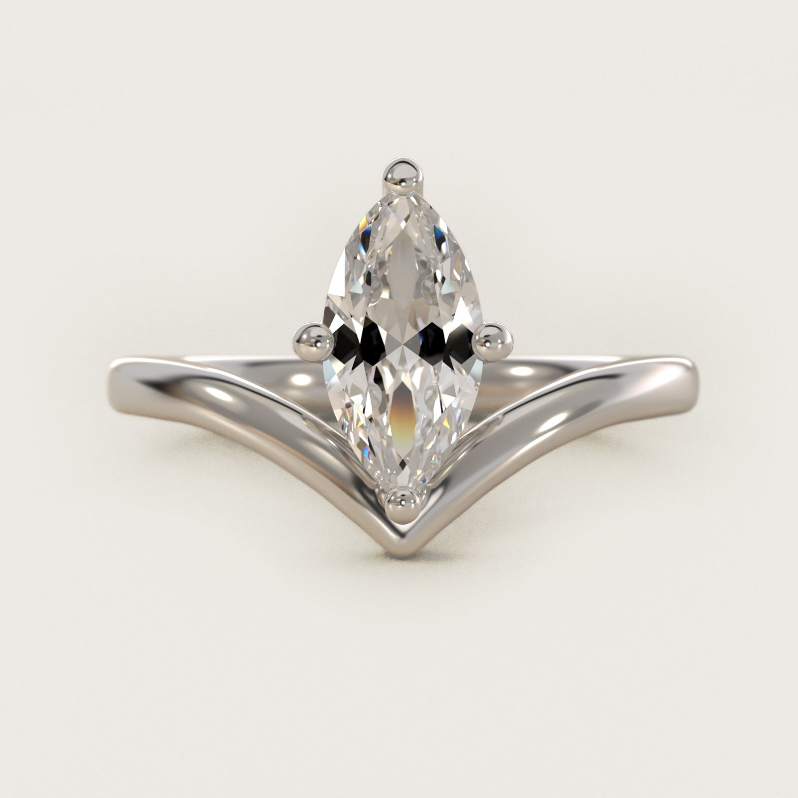 Chevron Solitaire Engagement Ring in Platinum - Marquise Center