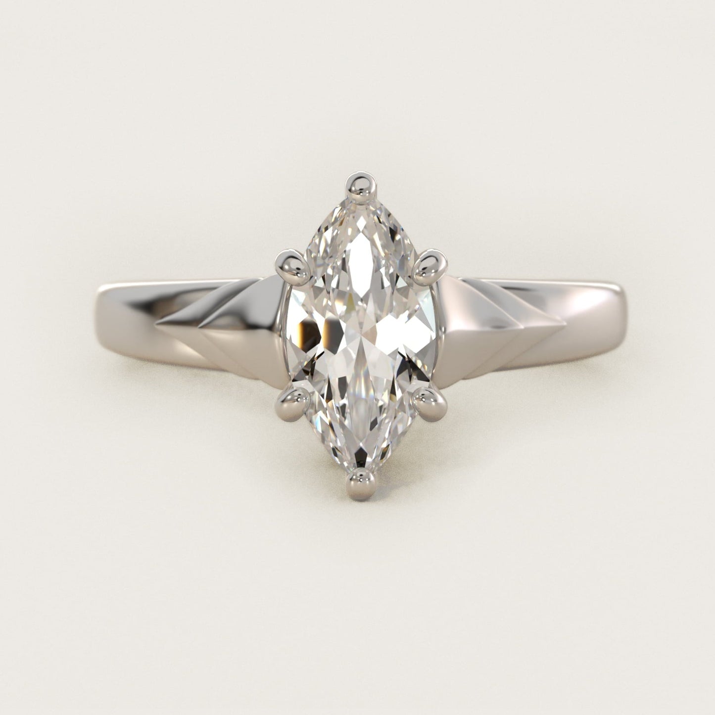 Chevron Solitaire Plus Engagement Ring in Platinum - Marquise Center