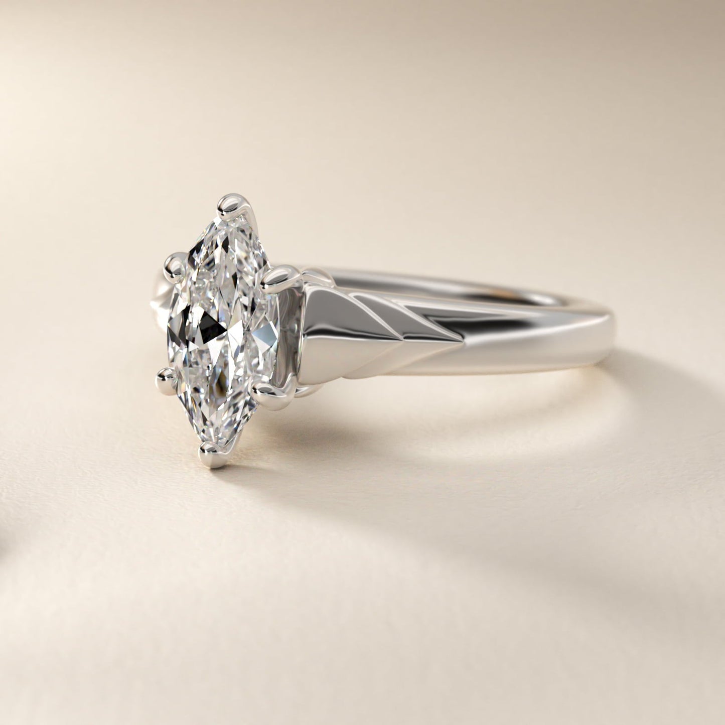 Chevron Solitaire Plus Engagement Ring in Platinum - Marquise Center