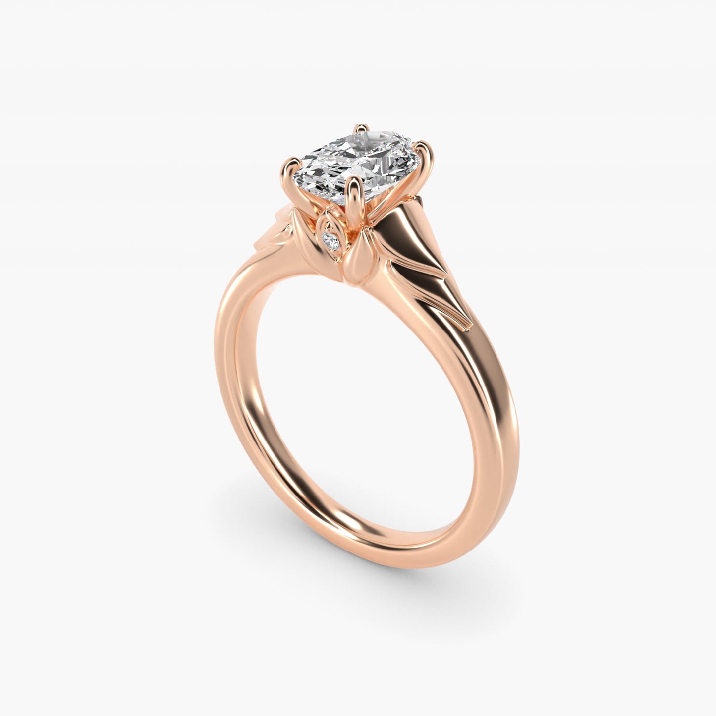 Chevron Solitaire Plus Engagement Ring in 14k Rose Gold - Oval Center