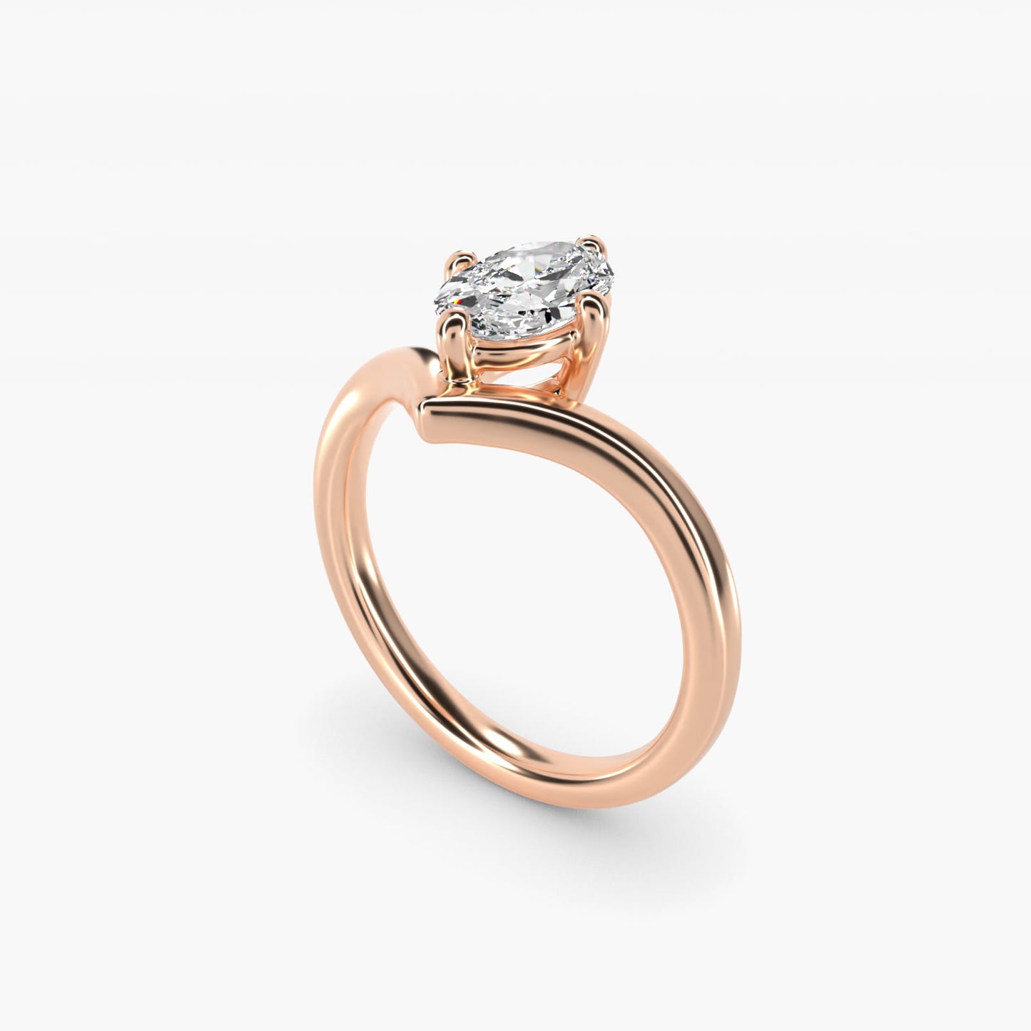 Chevron Solitaire Engagement Ring in 14k Rose Gold - Oval Center