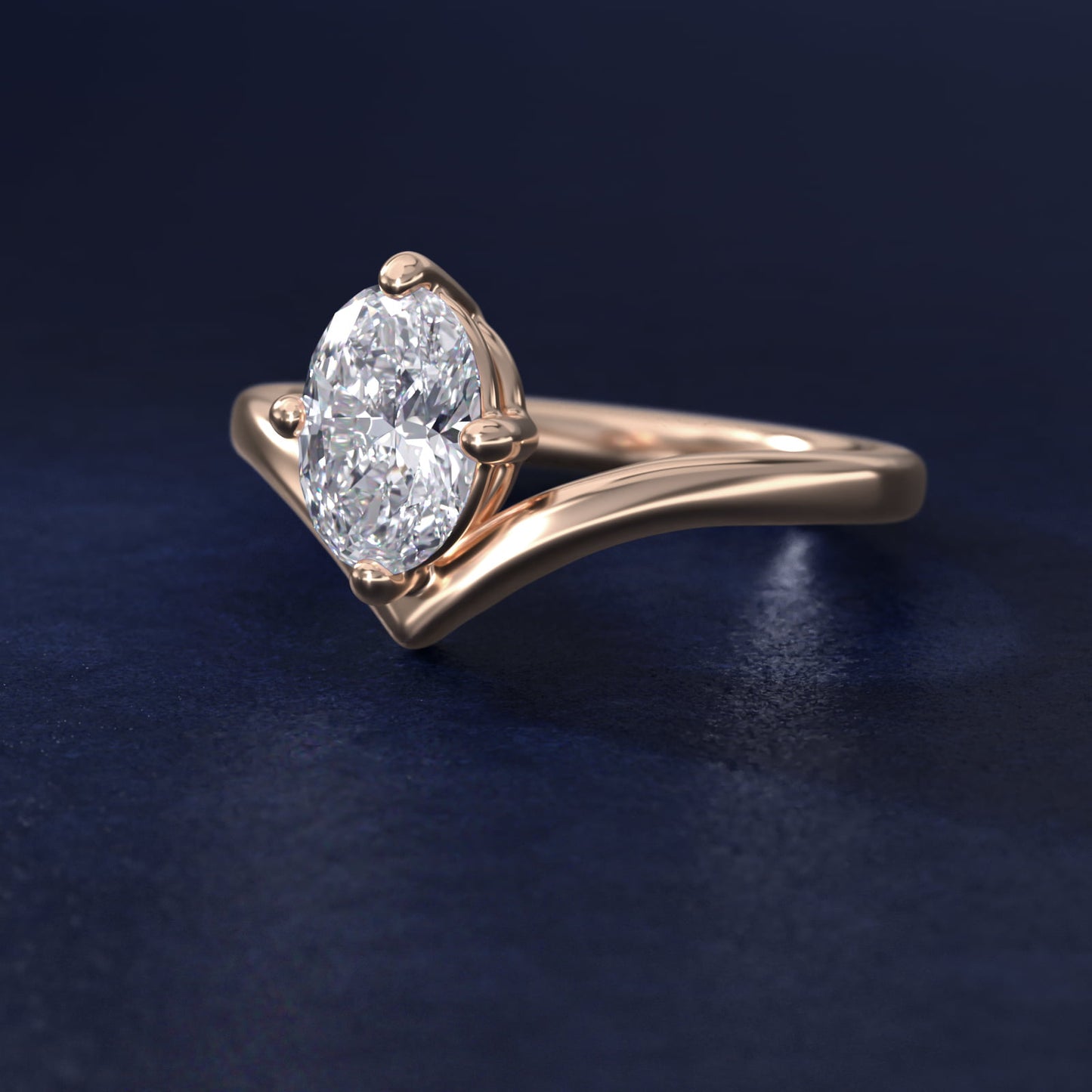 Chevron Solitaire Engagement Ring in 18k Rose Gold - Oval Center