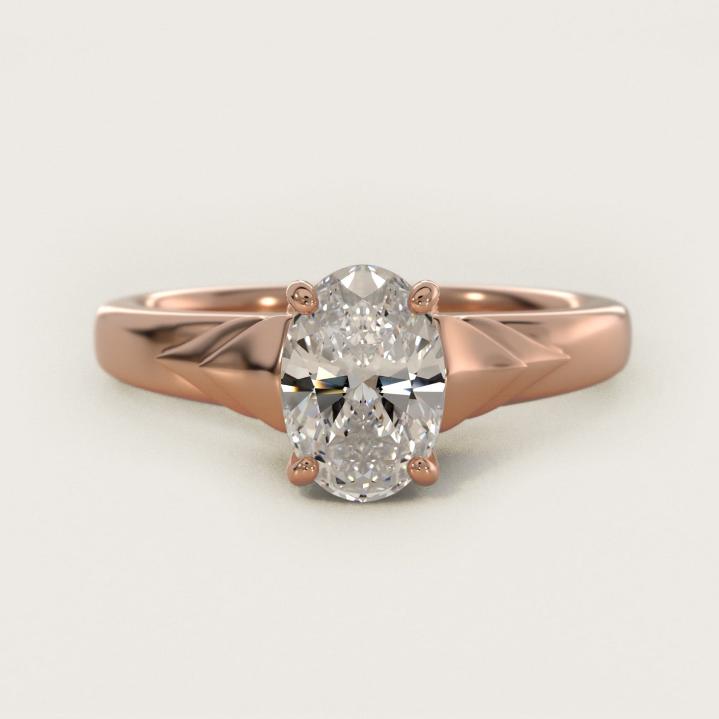 Chevron Solitaire Plus Engagement Ring in 14k Rose Gold - Oval Center
